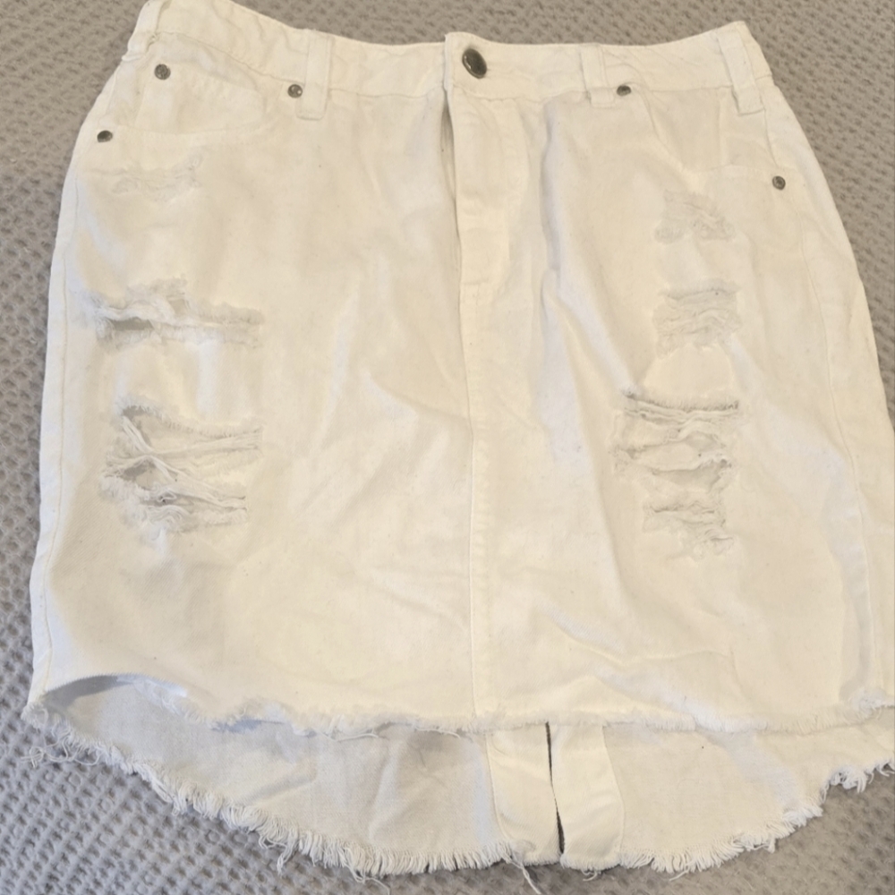 Distressed White Denim Skirt, women's S